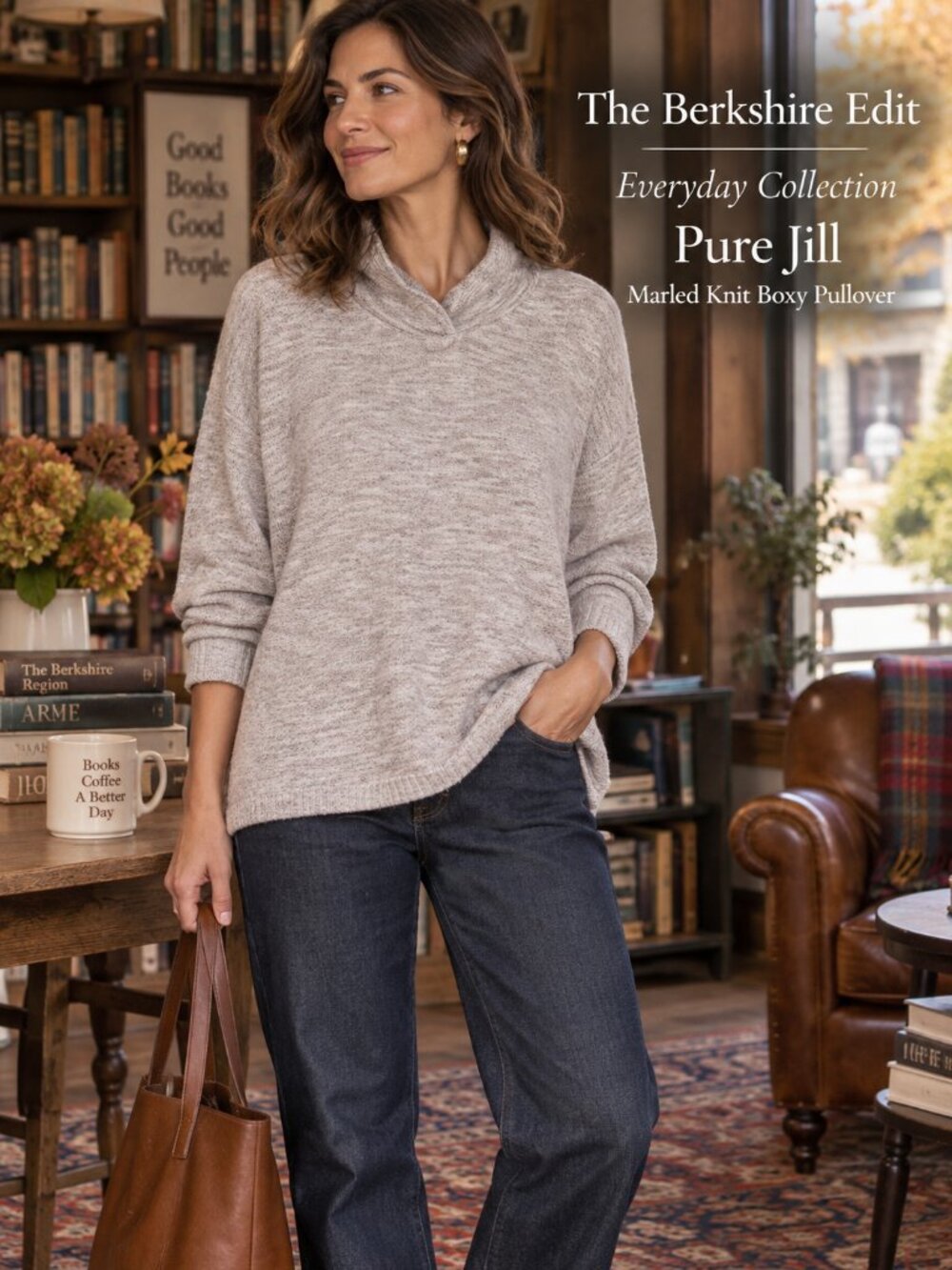 J. Jill Pure Jill Marled Knit Boxy Shawl Collar Sweater Rose Ivory M